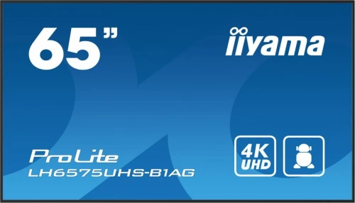 IIYAMA IIYAMA 65'LH6575UHS-B1AG 24/7,IPS,ANDROID.11,4K,500cd/m2,WiFi,3xHDMI,DP,Daisy/Chain,2xUSB,2x10W,RJ45,iiSignage2,FailOver,SDM,4GB/32GB,metal,PIO