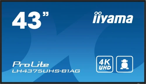 IIYAMA Monitor 42.5 cala ProLite LH4375UHS-B1AG, 24/7,IPS,ANDROID.11,4K,500cd/m2,WiFi,3xHDMI,DP,Daisy/Chain,2xUSB,2x10W,RJ45,iiSignage2,FailOver,SDM,4